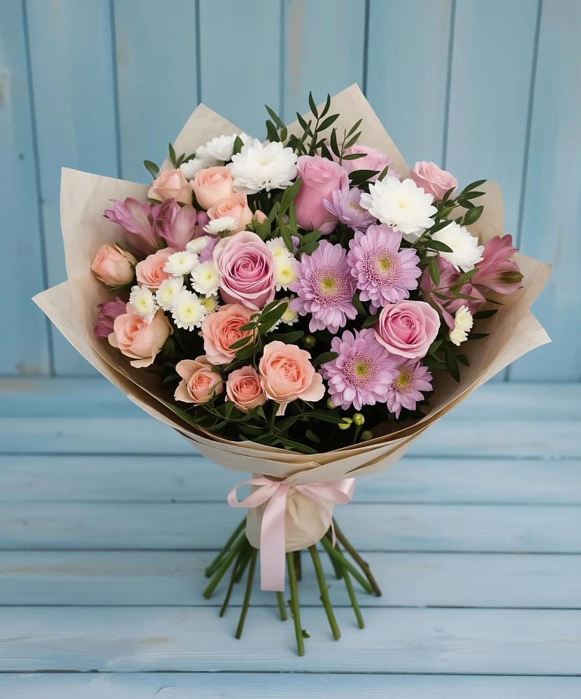 Букет цветов из: Хризантемы, Розы и Альстромерии в Юрьеве-Польском