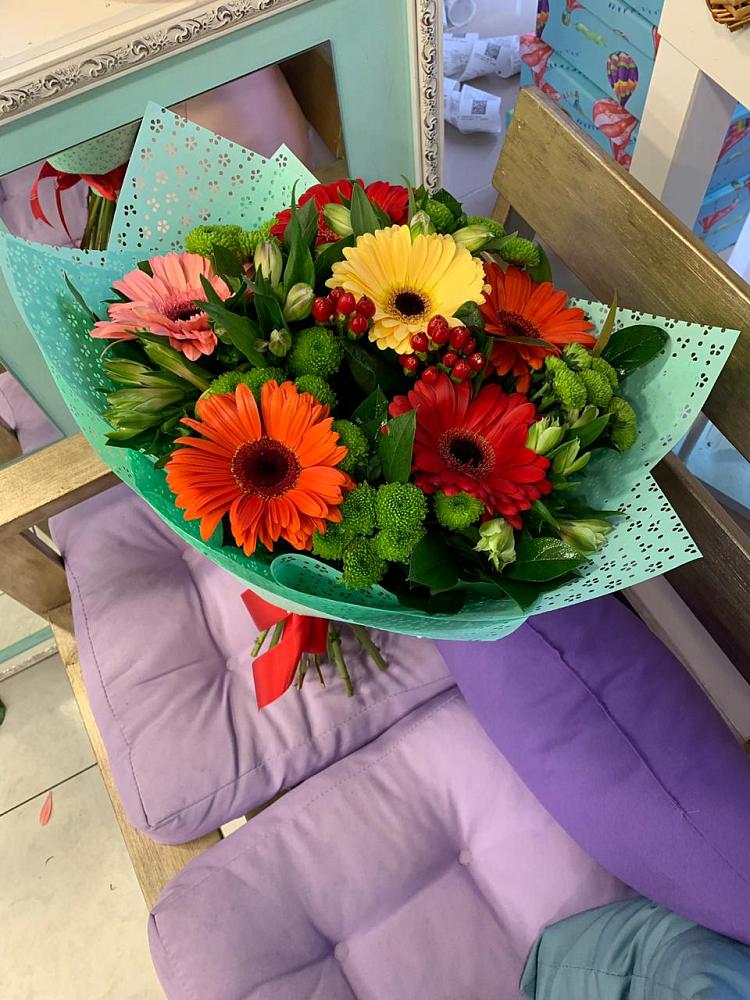 Букет цветов из: Герберы, Хризантемы и Альстромерии в Юрьеве-Польском