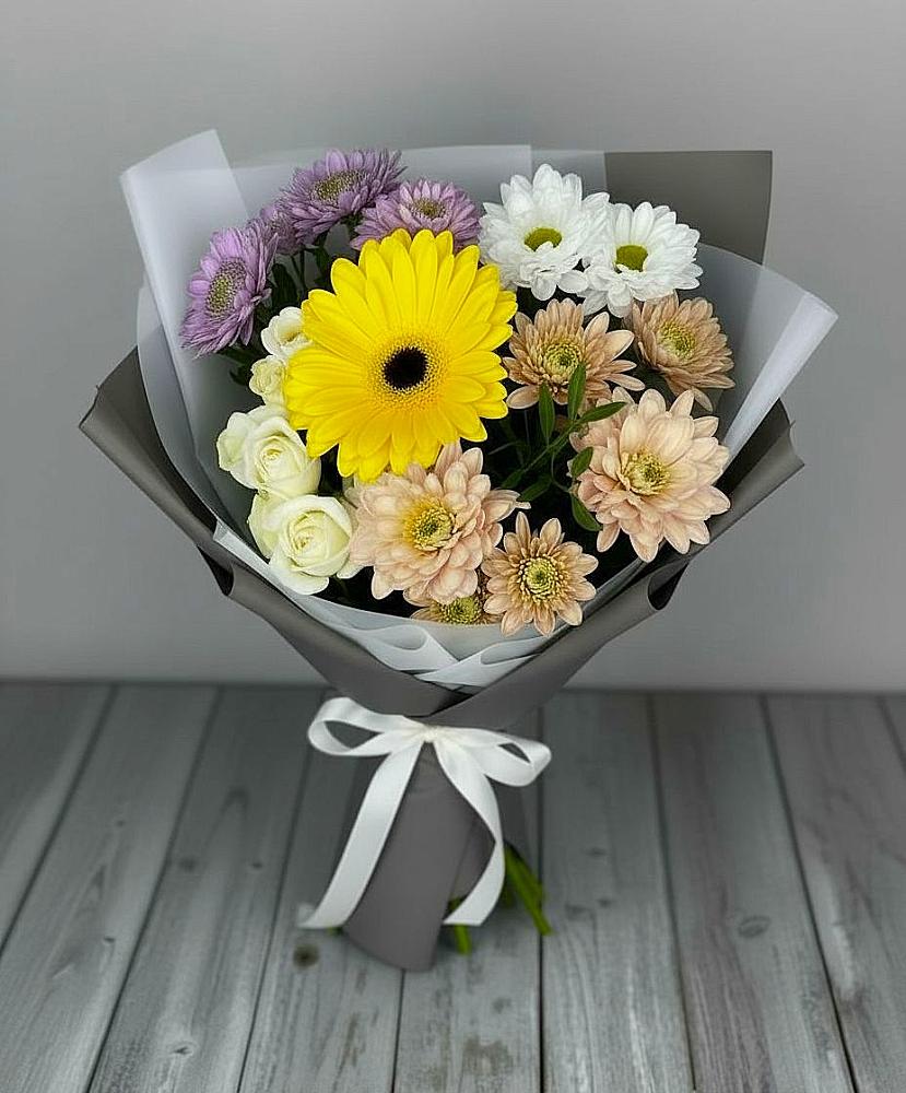 Букет цветов из: Розы, Герберы и Хризантемы в Юрьеве-Польском