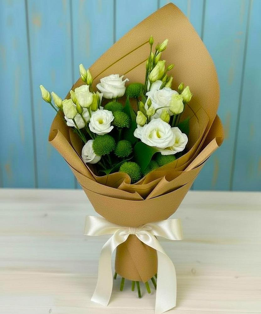 Букет цветов из: Хризантемы и Лизиантусы в Юрьеве-Польском