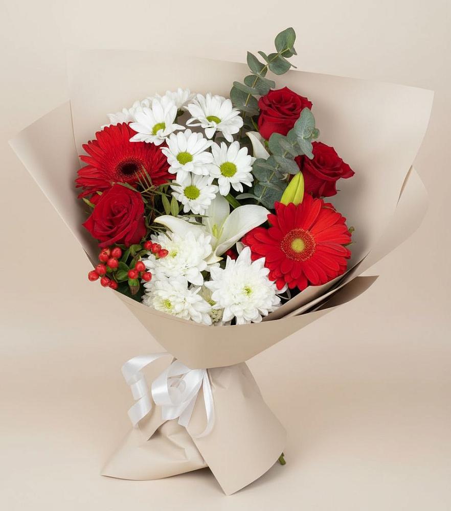Букет цветов из: Розы, Хризантемы, Герберы и Лилии в Юрьеве-Польском
