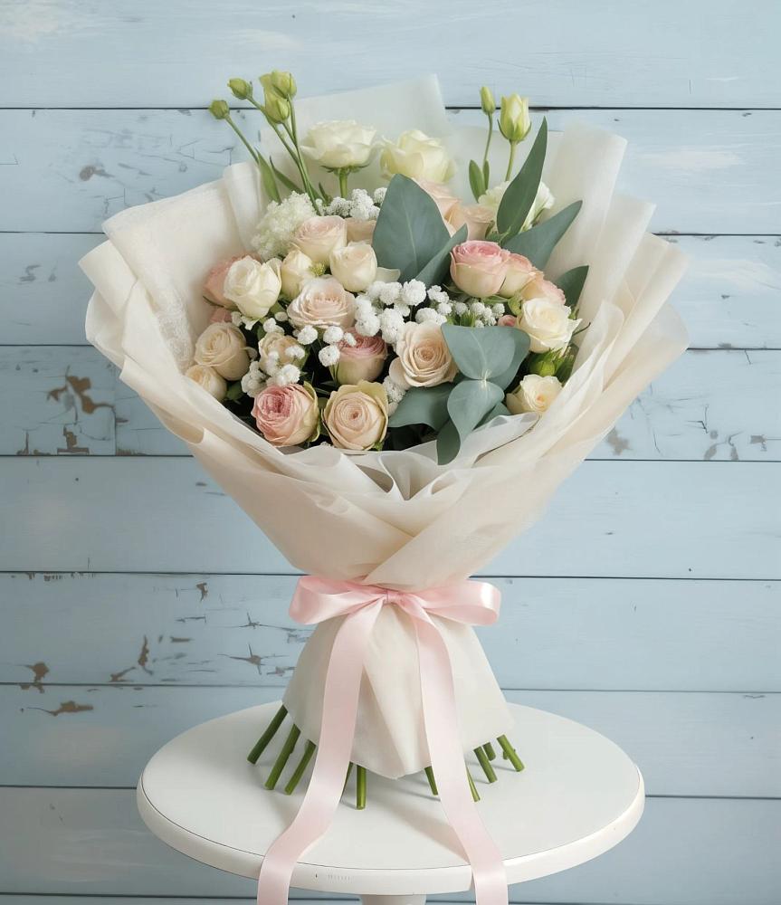 Букет цветов из: Розы и Лизиантусы в Юрьеве-Польском