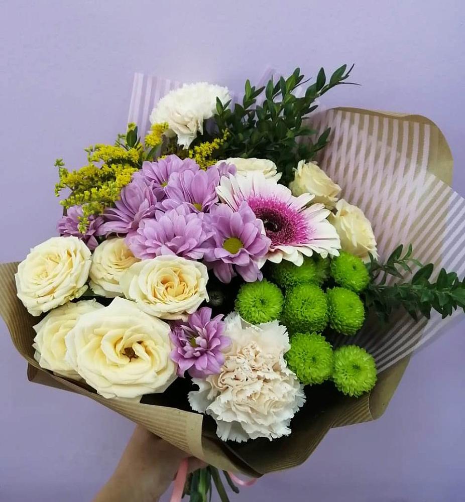 Букет цветов из: Хризантемы, Розы, Гвоздики и Герберы в Юрьеве-Польском