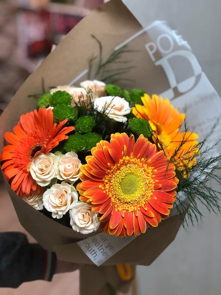 Букет цветов из: Герберы, Хризантемы и Розы в Юрьеве-Польском